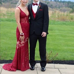 Red lace prom dress
